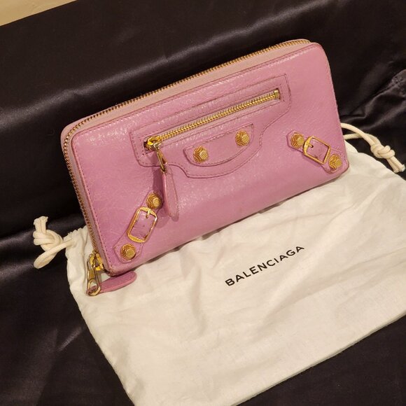Excellent Balenciaga Zip around Wallet Pinkish Lavender Leather Continental - Picture 6 of 14